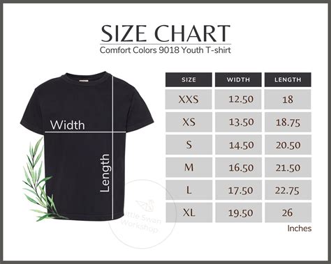 comfort colors  size chart comfort colors youth  shirt etsy