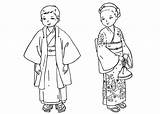 Coloring Japanese Children Clothing Pages Colorkid Traditional sketch template