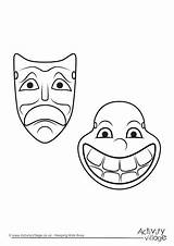 Greek Theatre Masks Colouring Pages Ancient Greece Coloring Mascaras Activityvillage Kids Color Happy Draw Drama Mythology Greeks Sad Ks2 Become sketch template