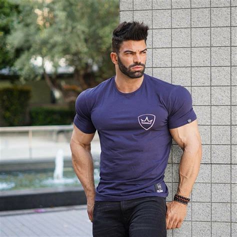 mens summer cotton t shirt workout fitness bodybuilding shirts slim fit