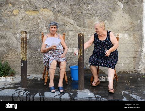 July 2015 Naples Italy Elderly Italian Women Sitting Outside On The