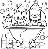 Coloring Dog Cat Bath Vector Taking Tub Grooming Clip Illustrations Clipart Bubble Similar Graphic Drawings sketch template