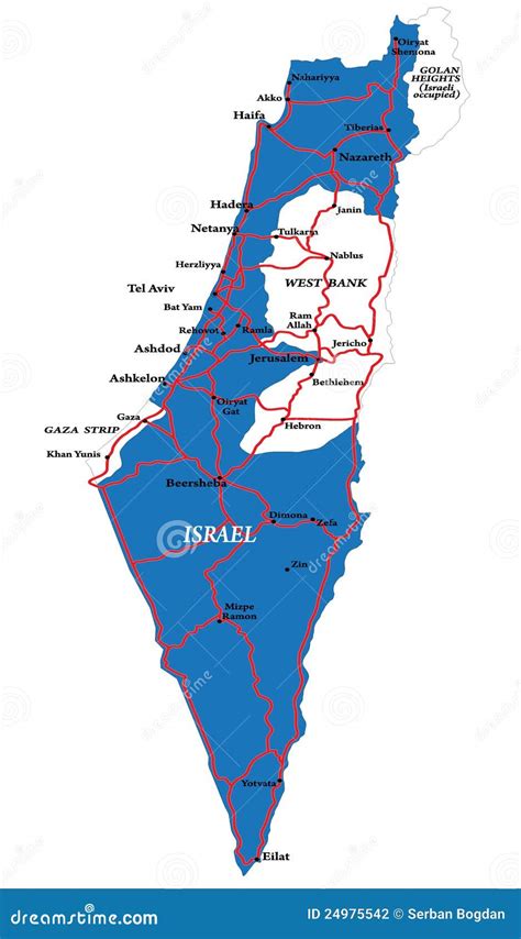 de kaart van israel die op wit wordt geisoleerdp stock fotografie afbeelding