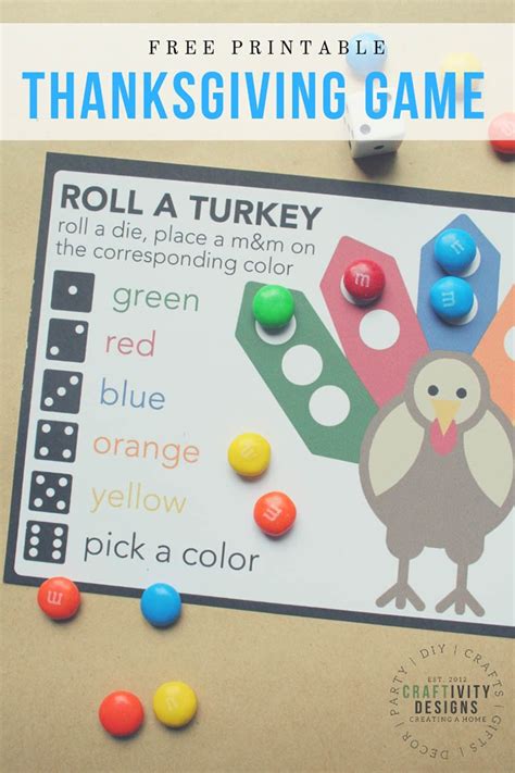 printable roll  turkey game  thanksgiving game  kids
