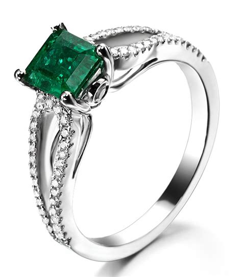 perfect twin row  carat princess cut emerald  diamond engagement ring  white gold jeenjewels