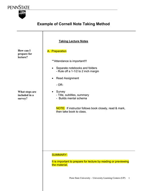 cornell note  method