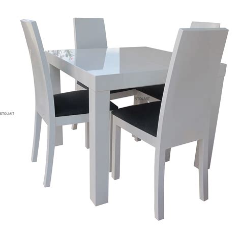 kwadratowy rozkladany stol bialy polysk  nowoczesne krzesla milano stolmitmeble