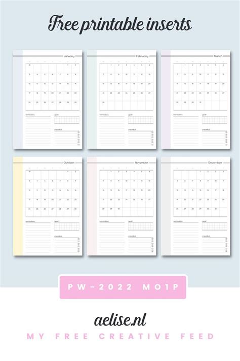 personal wide printable planner inserts   dated months