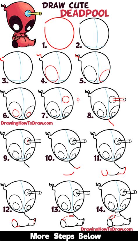 draw cute cartoon chibi deadpool easy step  step drawing tutorial  beginners