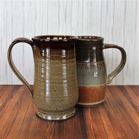 vintage stoneware pottery large  oz mug coffee cup set   handmade