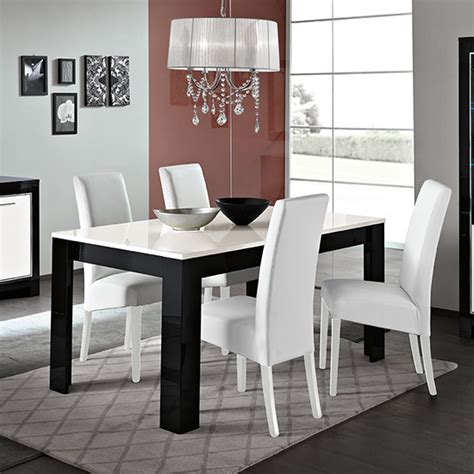 lorenz wooden dining table  black  white high gloss furniture