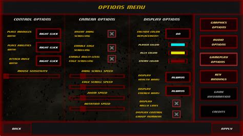 gameplay options menu image empyrean frontier indiedb