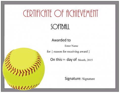 softball certificate templates customize  certificate