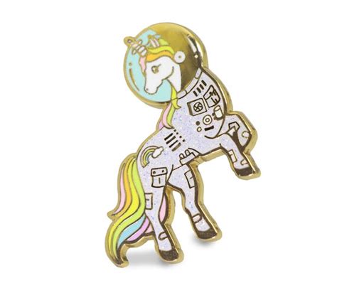 Unicorn Enamel Pin Gold Glitter Lapel Pin Astronaut Pin