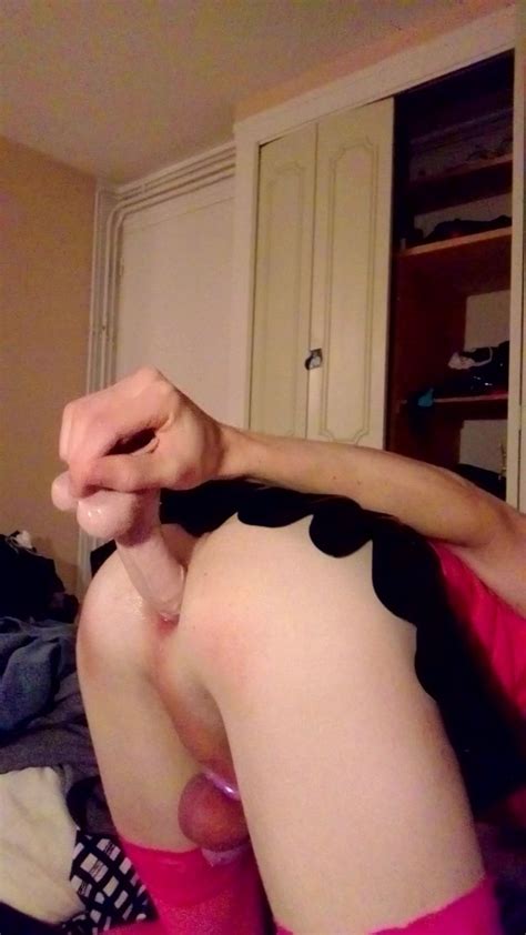 sissy faggot ellie playing with her dildo in chastity