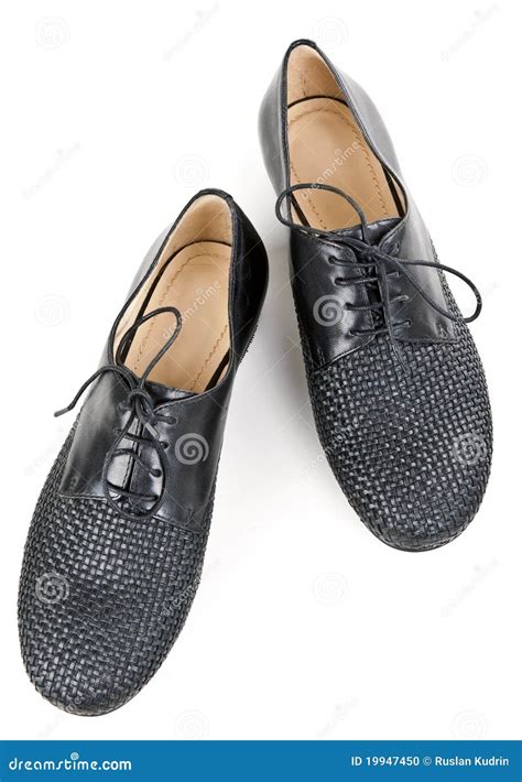 stylish pair  black leather shoes stock photo image  fashion
