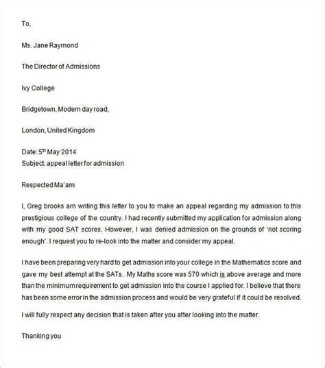 write  appeal letter  college admission admission appeal