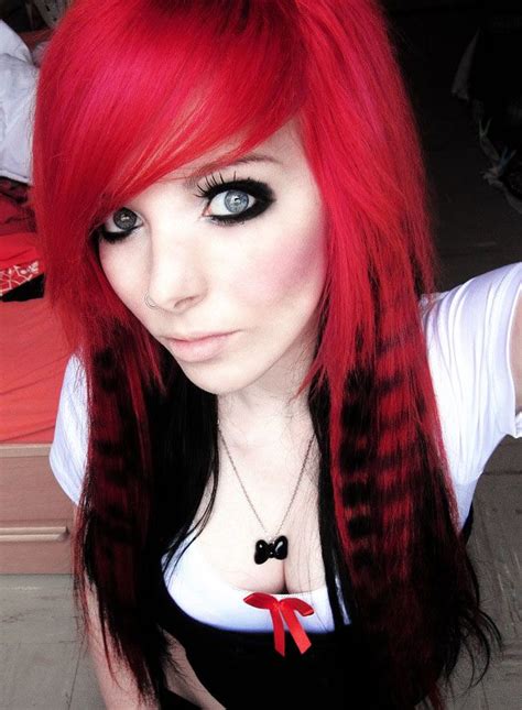 sexy emo wedding hairstyles red and black color scene queen emo girl ira vampira pink red hair