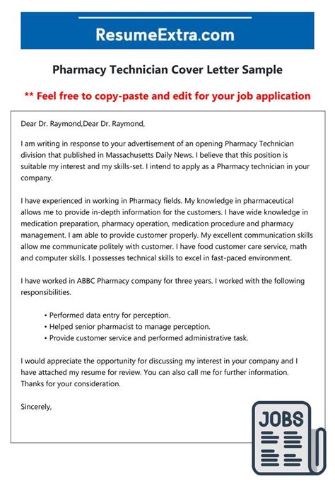 pharmacy technician cover letter cover letter sample