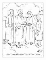 Coloring Jesus Others Pages Clipart Helping Showed Serving Lds Children Christ Sharing Another Loaves Fishes Lesson Feeding Five Fish God sketch template