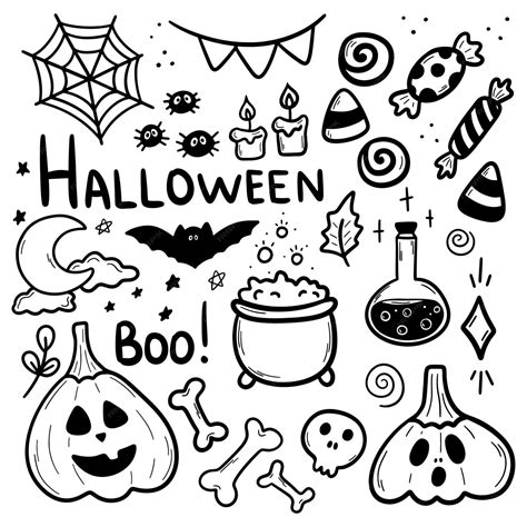 halloween vector doodles set hand getekende illustratie voor