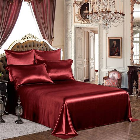 taihu snow pcs silk sheets set  mm mulberry silk burgundy red queen mens bedding sets