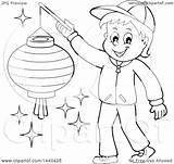 Lantern Cartoon Lineart Holding Boy Illustration Paper Happy Clipart Visekart Royalty Vector sketch template