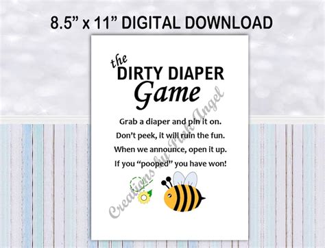 dirty diaper game instructions sign  digital  baby etsy