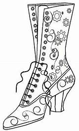 Steampunk Coloring Pages Template Boots Boot Shoe Embroidery Color Witch Patterns Shoes Line Etsy Brady Bunch Lets Vintage Visit Book sketch template