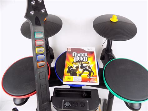 nintendo wii guitar hero rock band bundle drum guitar mic world