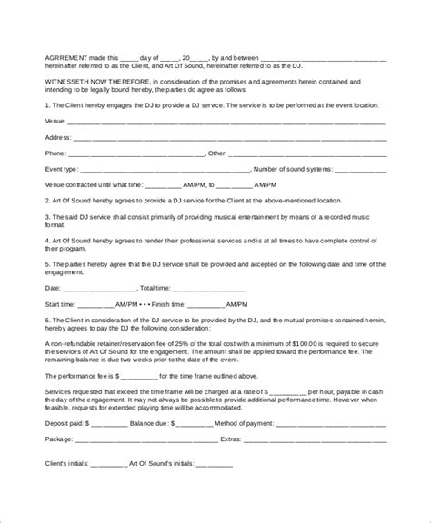 simple dj contract template  dj contract agreement bonsai