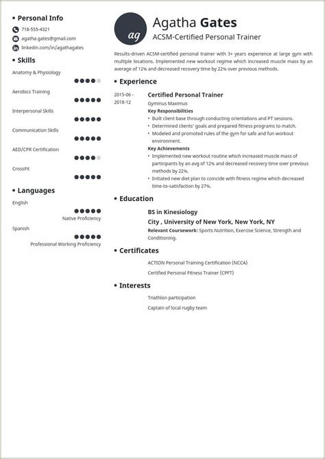 certified personal trainer resume examples resume  gallery