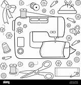 Sewing Tools Coloring Stock Equipment Project Book Alamy sketch template