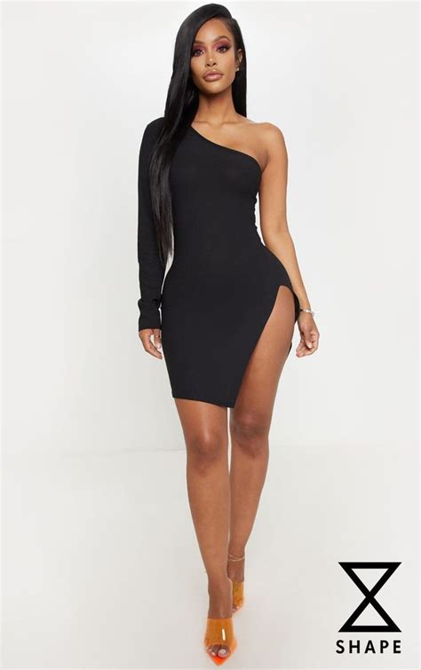 shape black one shoulder split bodycon dress black evening do in 2019 bodycon dress black