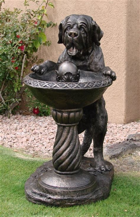 large outdoor resin water fountain showing st bernard standing  fountain  yard art