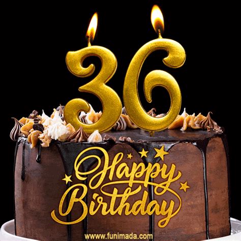 birthday chocolate cake  gold glitter number  candles gif