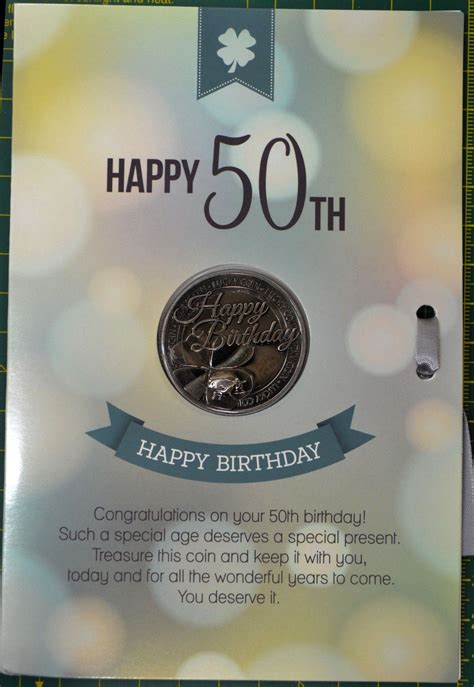 Happy 50th Birthday Card And Lucky Coin 115 X 170mm Luck Coin 35mm A