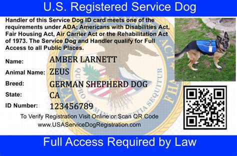 service dog id card usa service animal registration