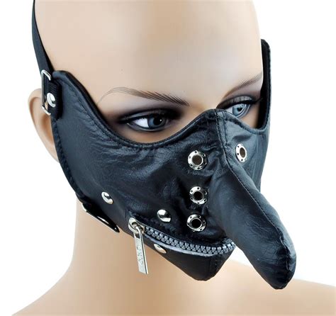 long nose black bondage mask w zipper mouth fetish halloween goth