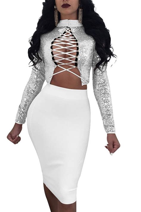 Hualong Sexy Club Party Lace Up Sequin Dresses Short