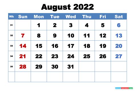 august  desktop calendar