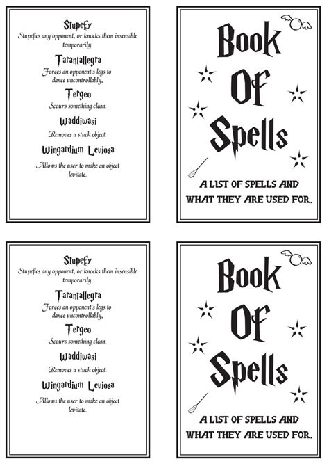 printable small spell book book  spells harry potter