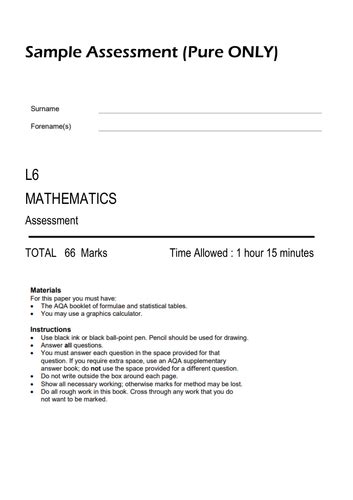 aqa maths asa level assessment pure questions  teaching