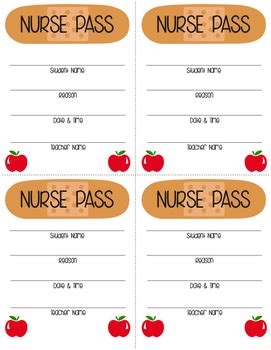 nurse pass  coves corner teachers pay teachers