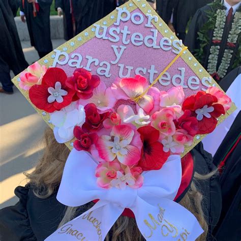 spanish flowers pink graduation cap bow with images