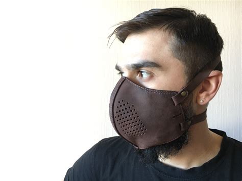 Máscara Protectora De Cuero Marrón Máscara Facial Elegante Etsy