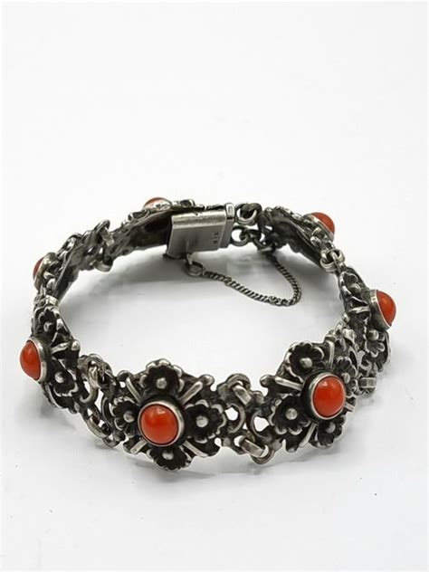 antiek zilver bloedkoraal armband  silver bracelet catawiki
