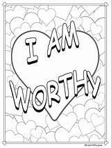 Coloring Pages Positive Am Worthy Printable Core Colouring Beliefs Affirmations Adult Coping Skills Etsy Quote Life sketch template