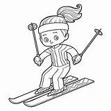 Girl Skiing Coloring Book Cartoon Dreamstime Children Illustrations Illustration Vectors Clipart sketch template