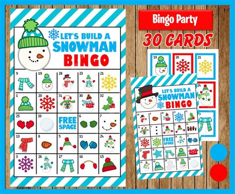 printable  lets build  snowman bingo cards printable etsy